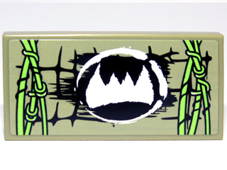 Tile 2 x 4 with Scales, White Fangs Symbol and Lime Vines Pattern Model Right Side (Sticker) - Set 70006