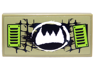 Tile 2 x 4 with Black Scales, White Fangs Symbol, and Lime Vents Pattern (Sticker) - Set 70001