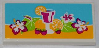 Tile 2 x 4 with Drink, Fruits and Flowers Pattern (Sticker) - Set 41008