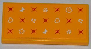 Tile 2 x 4 with Hearts, Star, Butterflies, Music Notes, Paw Prints, Flower and Mattress Buttons Pattern (Sticker) - Set 3184