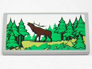 Tile 2 x 4 with Elk and Forest Pattern (Sticker) - Set 10229