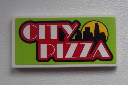 Tile 2 x 4 with 'CITY PIZZA' and Skyline Pattern (Sticker) - Set 60026