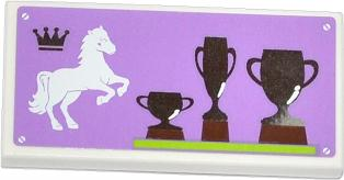 Tile 2 x 4 with Crown, Rearing Horse and 3 Trophies on Medium Lavender Backgound Pattern (Sticker) - Set 3185