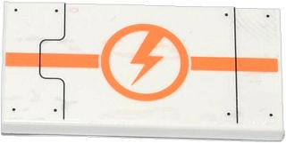 Tile 2 x 4 with Black Lines, Rivets, Orange Stripe and Lightning Bolt in Circle Pattern (Sticker) - Set 70707