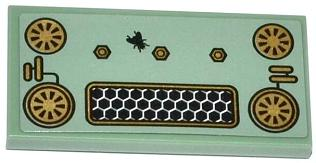 Tile 2 x 4 with Grille, Gold Fans, Bolts and Fly Pattern (Sticker) - Set 70502