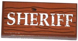 Tile 2 x 4 with Wood Grain and 'SHERIFF' Pattern (Sticker) - Set 79109