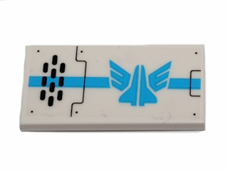 Tile 2 x 4 with Blue Galaxy Squad Logo and Black Oval Holes Grille Pattern Model Left Side (Sticker) - Set 70701