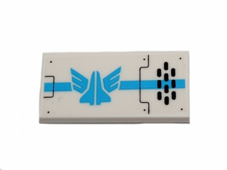 Tile 2 x 4 with Blue Galaxy Squad Logo and Black Oval Holes Grille Pattern Model Right Side (Sticker) - Set 70701