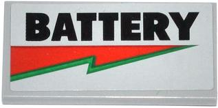 Tile 2 x 4 with 'BATTERY' and Red and Green Lightning Bolt Pattern (Sticker) - Set 70809