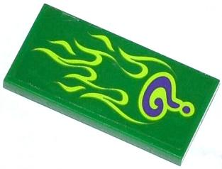 Tile 2 x 4 with Dark Purple Question Mark and Lime Flames Pattern (Sticker) - Set 76012