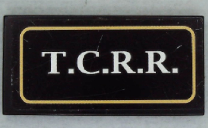 Tile 2 x 4 with White 'T.C.R.R.' in Gold Border Pattern (Sticker) - Set 79111