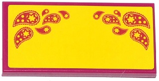 Tile 2 x 4 with Magenta Paisley Shooting Stars on Yellow Background Pattern (Sticker) - Set 41034