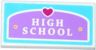 Tile 2 x 4 with Heart and 'HIGH SCHOOL' Plaque Pattern (Sticker) - Set 41005