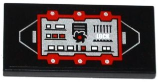 Tile 2 x 4 with Red and Silver Control Panel with Black Saw Blade and White 'LOCK' Pattern (Sticker) - Set 70725