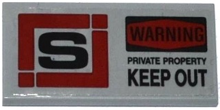 Tile 2 x 4 with 'S' in Dark Red Square, 'WARNING', 'PRIVATE PROPERTY' and 'KEEP OUT' Pattern (Sticker) - Set 79115