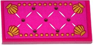 Tile 2 x 4 with Magenta Mattress with Buttons and Gold Shells Pattern (Sticker) - Set 41063