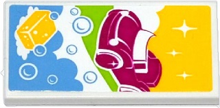 Tile 2 x 4 with Car, Soap and Bubbles Pattern (Sticker) - Set 41091