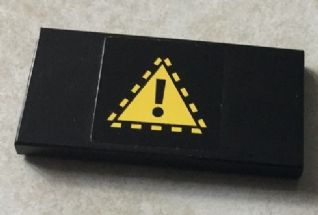 Tile 2 x 4 with Black Exclamation Mark in Yellow Triangle on Black Background Pattern (Sticker) - Set 76022