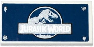 Tile 2 x 4 with Jurassic World Logo, Rivets and Silver Corrosion Pattern (Sticker) - Set 75920