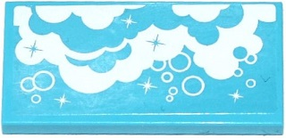 Tile 2 x 4 with White Clouds, Bubbles and Stars Pattern (Sticker) - Set 41078