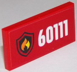 Tile 2 x 4 with White '60111' and Fire Logo on Red Background Pattern (Sticker) - Set 60111