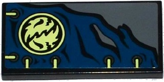 Tile 2 x 4 with Dark Blue Cloth with 6 Eyelets, Ninjago Emblem and Yellowish Green Laces Pattern (Sticker) - Set 70737