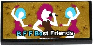 Tile 2 x 4 with 'B F F BEST FRIENDS' and Female Singer and Dancers on Gold Background Pattern (Sticker) - Set 41106