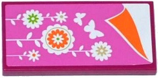 Tile 2 x 4 with Pink Blanket with Flowers and Butterflies and Orange Sheet Pattern (Sticker) - Set 41108