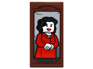 Tile 2 x 4 with Woman with Black Hair and Red Dress Portrait Pattern (Sticker) - Set 76052