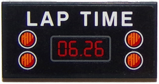 Tile 2 x 4 with 'LAP TIME' and '06.26' with Four Orange and Red Lights Pattern (Sticker) - Set 75871