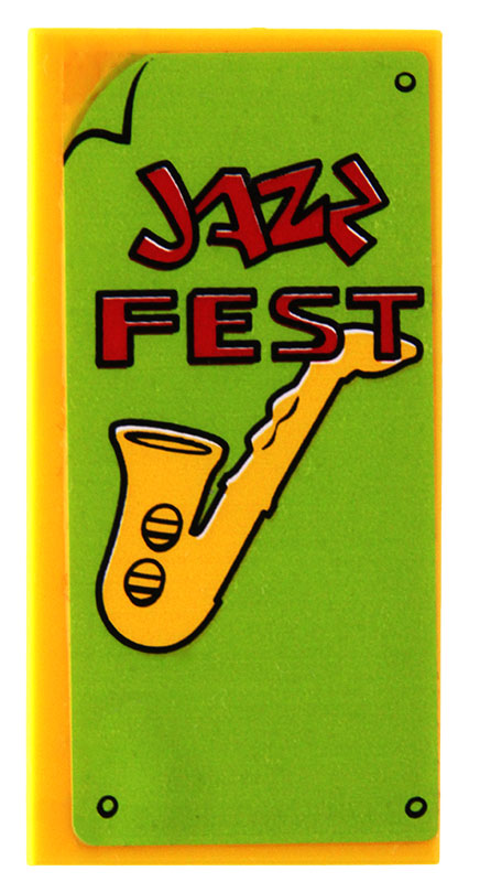 Tile 2 x 4 with 'JAZZ FEST' and Saxophone Poster Pattern (Sticker) - Set 71006