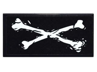 Tile 2 x 4 with White Crossbones Pattern (Sticker) - Set 76050