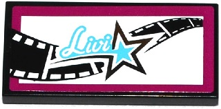 Tile 2 x 4 with Film Reel, 'Livi' and Star Pattern (Sticker) - Set 41117