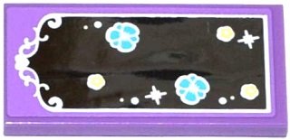Tile 2 x 4 with Mirror with White Frame and Bright Light Yellow and Medium Azure Flowers Pattern (Sticker) - Set 41140