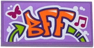 Tile 2 x 4 with Butterfly, Music Note and 'BFF' Graffiti Pattern (Sticker) - Set 41099
