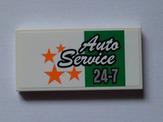 Tile 2 x 4 with 'Auto Service 24-7' and Orange Stars on White Background Pattern (Sticker) - Set 60097