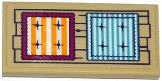 Tile 2 x 4 with 2 Striped Cushions on Wooden Planks Pattern (Sticker) - Set 41122