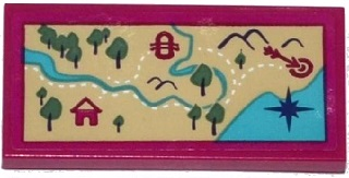 Tile 2 x 4 with Map with Mountains, River, Trees, Hut, Raft and Arrow Pattern (Sticker) - Set 41122