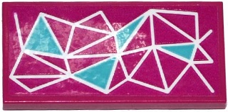 Tile 2 x 4 with White, Magenta and Medium Azure Triangles Geometric Pattern (Sticker) - Set 41135