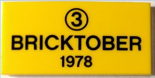 Tile 2 x 4 with Black Number 3 in Circle and 'BRICKTOBER 1978' Pattern