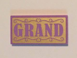 Tile 2 x 4 with Medium Lavender 'GRAND' on Gold Background Pattern (Sticker) - Set 41101