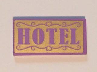 Tile 2 x 4 with Medium Lavender 'HOTEL' on Gold Background Pattern (Sticker) - Set 41101