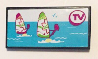 Tile 2 x 4 with Windsurfers on TV Screen Pattern (Sticker) - Set 41037