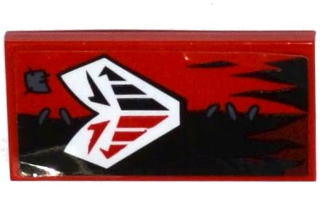 Tile 2 x 4 with White Mask and Dark Bluish Gray Patch and Stitches on Black / Red Halves Tattered Flag Pattern (Sticker) - Set 70316