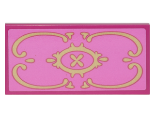 Tile 2 x 4 with Gold Scrollwork Pattern (Sticker) - Set 41067