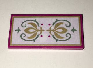 Tile 2 x 4 with Gold Crest and Sand Green Scrollwork Pattern (Sticker) - Set 41068