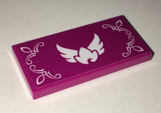 Tile 2 x 4 with White Winged Leaf and Scrollwork Pattern (Sticker) - Set 41174