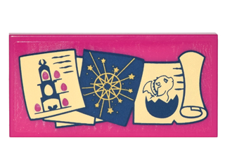 Tile 2 x 4 with Tower with Eggs Picture, Star Chart and Scroll with Hatching Baby Dragon on Transparent Background Pattern (Sticker) - Set 41178