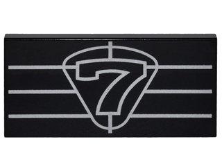 Tile 2 x 4 with Silver '7' and Grille Lines Pattern