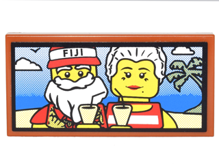 Tile 2 x 4 with Santa with 'FIJI' Hat and Mrs. Claus on Beach with Drinks and Palm Tree Photo Pattern (Sticker) - Set 10245